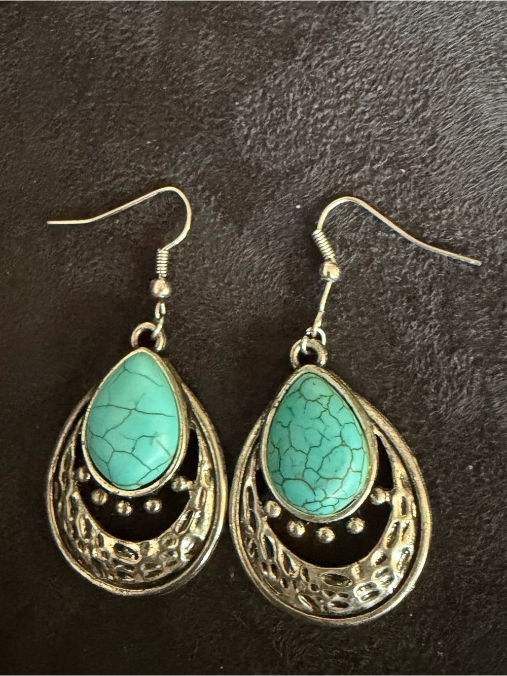 Paparazzi Turquoise Teardrop Silver Dangle Earrings Boho Western